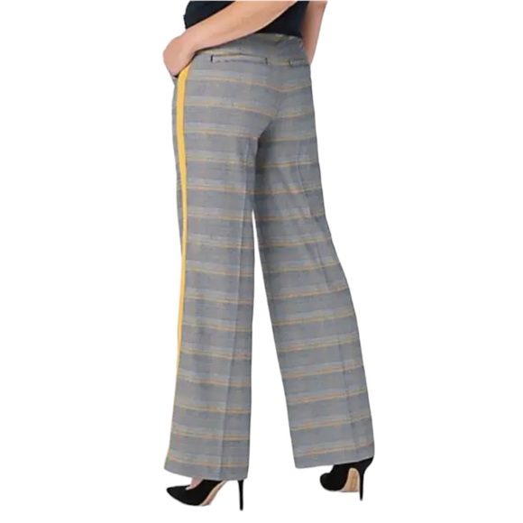 G.I.L.I. WIDE LEG PLAID PANTS Size 6 BLACK BROWN CREAM w/ MAROON SIDE STRIPES - Picture 4 of 11